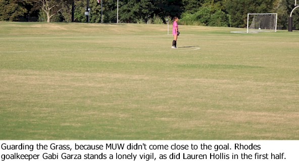 Rhodes goalkeeper with nothing to do vs. MUW, 2026