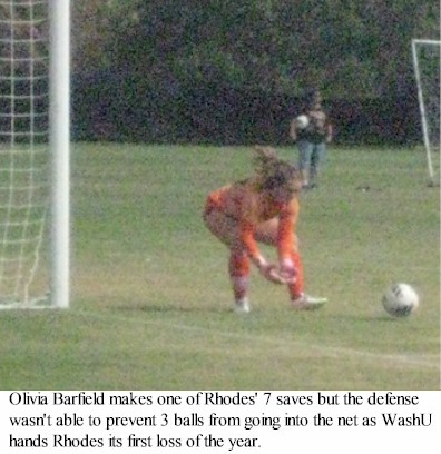 Rhodes goalkeeper Olivia Barfield makes a save.