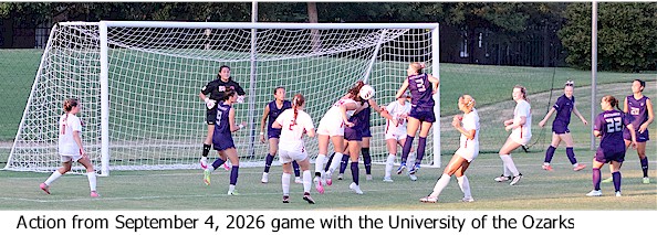 Close goal action in game with Univ. of the Ozarks, Sep. 4, 2026